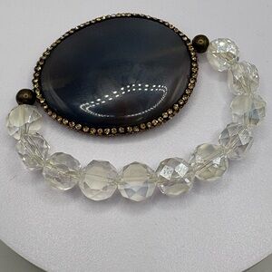 Smoky Agate Statement Bracelet Clear Crystal Beaded